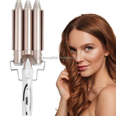 China For Home Use Deep Rotating Curling Wand Machine Rizador De Pelo Curl 3 Barrel Hot Tool Hesitate Crimp Iron Crimper Hair Curler for sale