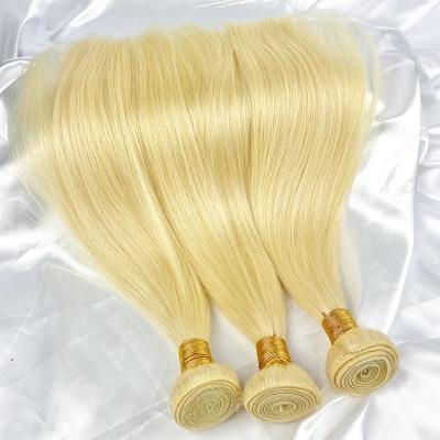 China Top Quality Blonde Can Iron Mink Brazilian 613 Straight Hair Full Silk Cuticle Ends Thick Cuticle Aligned Hair Blonde Hair Bundles for sale