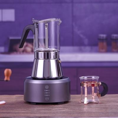 China WITH LID New Design High Borosilicate Glass&Stainless Steel Espresso Moka Pot Transparent for sale