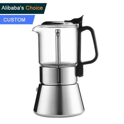 China WITH Logo Customizable Coffee Maker Stainless Steel Mocha Coffee Clear Glass Mocha LID Espresso Pot for sale