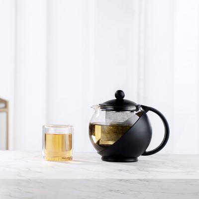 China WITH LID Black 1250ML For High Borosilicate Glass Teapot Glass With Handle And Lid Coffee And Tea Maker for sale