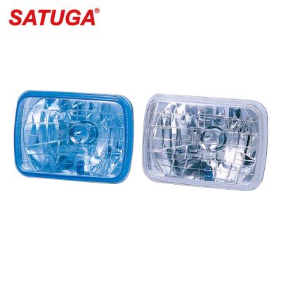 China UNIVERSAL Sedan Square 7 Inch Blue Lens Clear Glass Headlight for sale