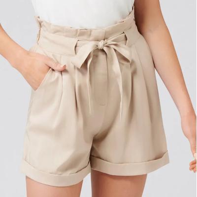 China Soft Woven Belt Waist Women Shorts Self-Tie Sustainable Elastic High Rise for sale