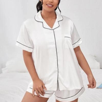 China QUICK DRY Plus Contrast Binding Satin Pajama Sets Plus Size Women's Sleepwear for sale