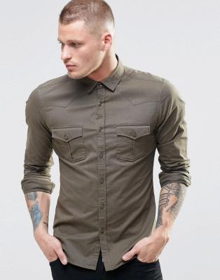 China Anti-pilling 2016 Autumn Long Sleeves Khaki Mens Skinny Western Shirt for sale