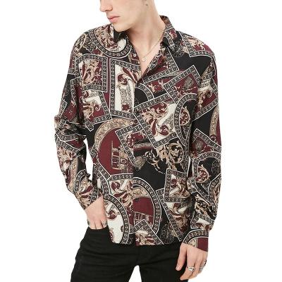 China Viable Men's Printing Long Sleeve Classic Baroque Shirt Button Front Curved Edge for sale