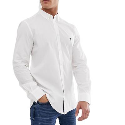 China Breathable Mens Long Sleeves Stand Up Collar Buttons Placket Daytime 100% Cotton White Shirt for sale