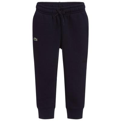 China Boys slim-fitting navy blue sustainable joggers with embroidered logo on one leg for sale