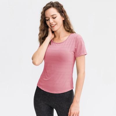 China Ice Feel Breathable Running Solid Color Fitness Spandex Yoga T-Shirt Breathable Running Sustainable Top for sale