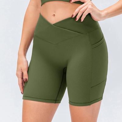 China Sweat-Wicking Trendy Women Tummy Control Women V Cut Tight Shorts Waist Butt Workout Gym Pocket Yoga Legging for sale