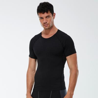 China High Elastic Tops Breathable Slim Fit Round Neck Workout More Training Quick Drying Sports Men Gym Routine Wear for sale