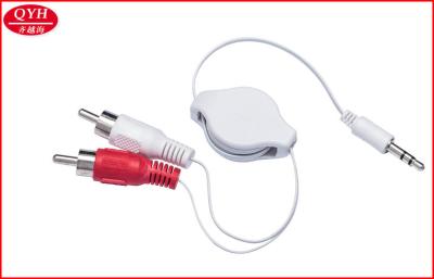 China White 3.5mm to Double RCA Audio Retractable Cable flat PU cord for sale