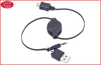 China 5 pin Micro USB to USB retractable network cables with 3.5mm Plug , 1AMP DC Current for sale