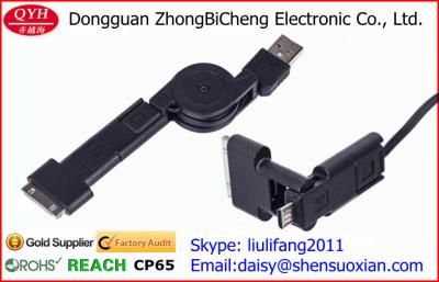 China 3 en 1 equipo de carga retractable los 80cm del cargador de los datos de la sincronización del cable del USB en venta