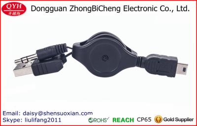 China El doble echó a un lado conector de auriculares retractable del alambre plano al mini cable del Usb en venta