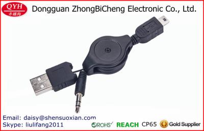 China Usb retractable del negro de la longitud de los 80cm mini hasta el cable del adaptador de 3.5m m Jack en venta