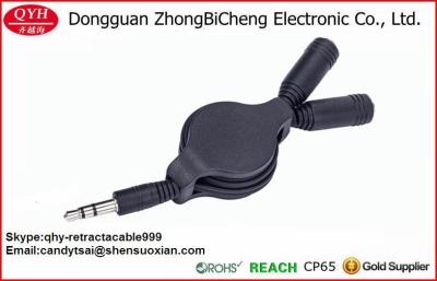 China For Speakers/ Headphones 3.5MM Male To 2 Female Retractable Video Cable for sale