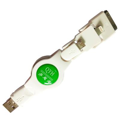 China Transferencia blanca 3 del color 0.8meter de la marca de QYH EN 1 cable retráctil del USB en venta