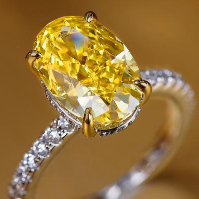 China Lead Free Nickel Free NO MOQ Diamond Gemstone 18k Luxury Yellow Solid Gold Rings For Bride S925 Sterling Silver Oval Cut Zirconia Ring for sale