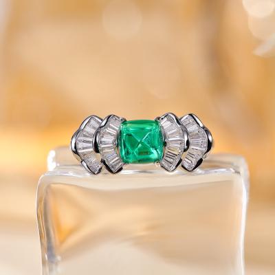 China High Quality Classic Gold Plated Lead Free Nickel Free 925 Green 18k Colombia Gemstone Ring Lab Grown Sterling Silver Ring for sale