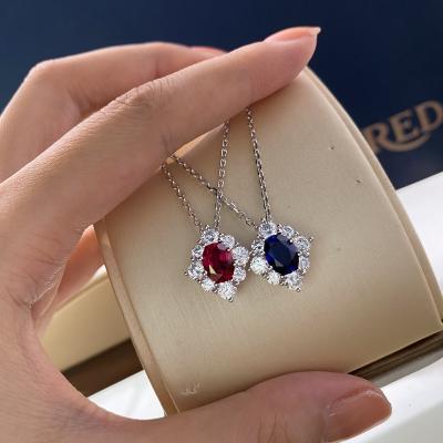 China Delicate Lead Free Nickel Free Trending Delicate 925 Sterling Silver Red Geometric Necklace For Ladies Filled White Gold Red Zircon Stones Pendants for sale