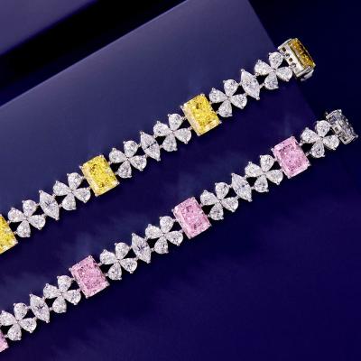 China Rochime Diamond Lead Free High Quality Luxury Yellow Pink Yellow Bracelet 925 Sterling Silver With White Gold Plated Zircon Charm Bracelets for sale