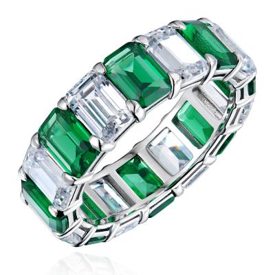 China Hot Selling 18k White Gold Nickel Free Lead Free Plated Tennis Eternity Wand Ring Emerald Cut 925 Sterling Silver CZ Zircon Rings for sale