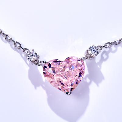 China Engagement Jewelry 925 Pure Heart Lead Free Nickel Free Sliver Pink Yellow Diamond Necklace For Girlfriend White Gold Plated Tasty Necklace for sale