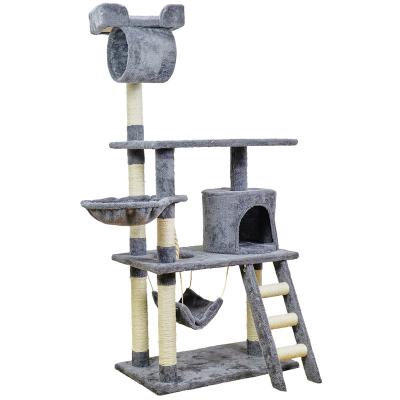 China New Viable Designs Business Gray House Cheap Modern Wood Cat Tree Scratcher Tower for sale