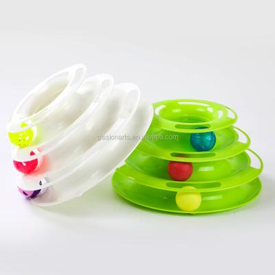 China Cat Toy Roller 3-Level Viable Plastic Cat Toys Balls Turntable with Three Colorful Balls Interactive Kitten Toy for sale