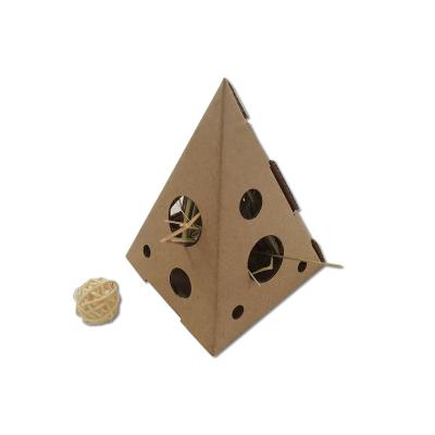 China New Design Cardboard Rattan Grass Ball Viable Natural Pyramid Hideout Molar Treat Hamster Toys 3 PCS for sale