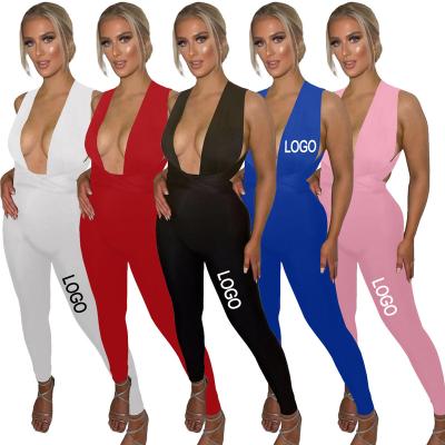 China Summer QUICK DRY sexy deep V cross waist top sleeveless jumpsuits for women jumpsuit romper long bodycon custom party logo for sale