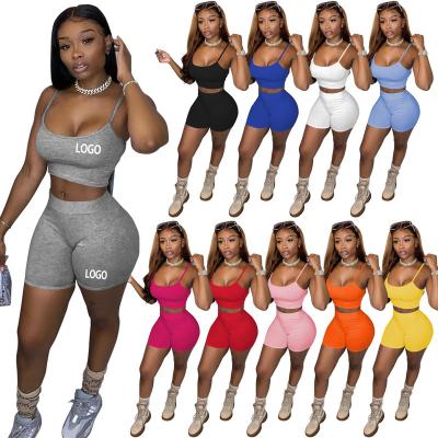 China Private Label QUICK DRY Sweat Suits Plus Size 2 Piece Women Crop Halter Top Africa Clothing Crochet Shorts Skinny Set for sale