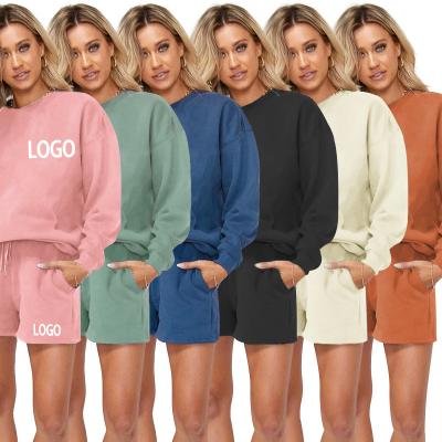 China QUICK DRY Custom Brand Matching Summer Workout Crop Hoodie Sets Lounge Women's Sweatsuits With Trade Assurance for sale