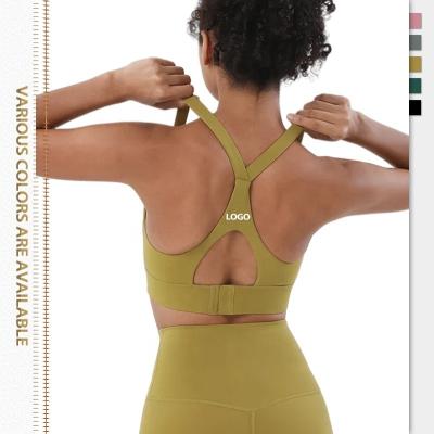 China 2022 Breathable Spandex Crop Nylon Tank Top For Women Racerback Yoga Padded Bra Athletic Sports Exercise Running Fitness Workout Sports Top for sale