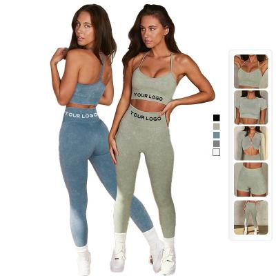 China 2022 spring breathable gym wear crack! crack! butt leggings women's sexy denim 5 pieces yoga set color soild women pants jogger clothes sportswear for sale