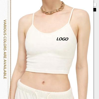 China 2022 Summer Logo Cotton Tank Tops Custom Made QUICK DRY Halter Balls Gym Black White Ribbed Fitness Solid Women's Crop Tops For Women for sale