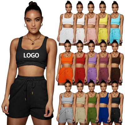 China 2022 new arrivals QUICK DRY crop low MOQ summer cotton balls gym clothing fitness shorts women top custom quality 2 pieces sets for sale