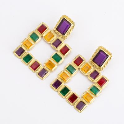 China Hiphop exaggerated square inlaid acrylic earrings boho style geometric multilayer earings for women 2021 for sale