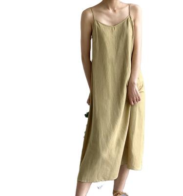 China High Quality Breathable Cami Maxi Dress Spaghetti Strap Linen Loose Casual Dress For Women for sale