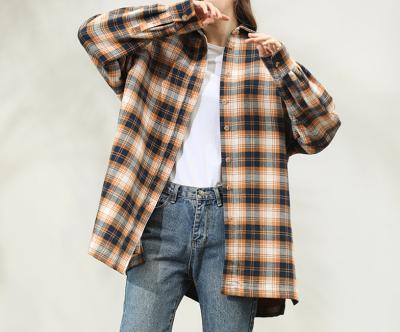 China Fashion Women's Casual Long Sleeve Anti-pilling Blouse Ladies Plaid Top Top Turn Down Plaid Cotton Shirt for sale