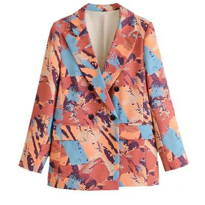 China Anti-wrinkle Women Blazer LongSleeve V-Neck Colorful Paint Suit for sale