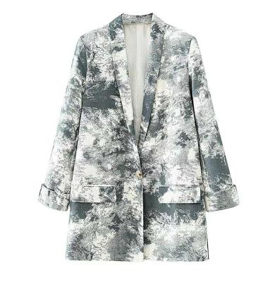 China Anti-wrinkle women vintage blazer women black and white ink paint dye tying one button suit for sale