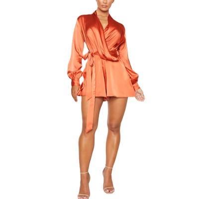 China Jumpsuits 2021 New Design High Quality QUICK DRY Women's Short Satin Drape Retail Long Sleeve Romper for sale