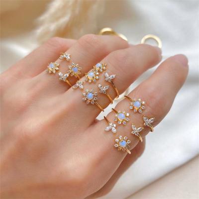 China Best Selling Open System Female Opal Simple Dreamy Soft Butterfly Ring Sunflower Nickel Free Temperament Sunflower Female Ring for sale