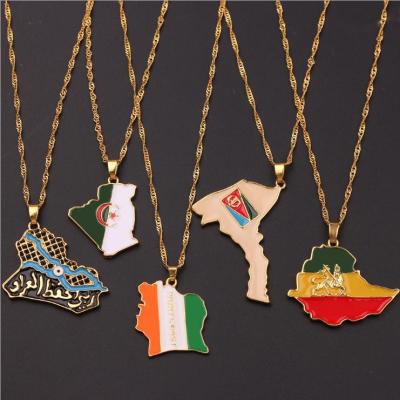 China 2021 Nickel Free New Metal Map Of Country Necklace Arabic Iraq Africa Map Necklace for sale