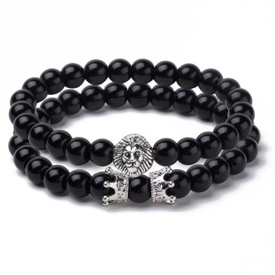 China FASHIONABLE Lion Head Crown natural stone bracelet European and American men's charm bracelet 8mm bracelet for sale