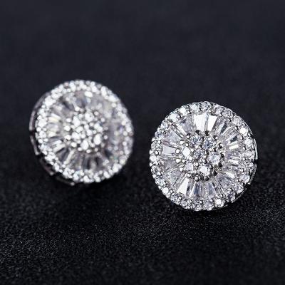 China New Amazon Big All-match Women's Zircon S925 Silver Plated Flower Full Diamond Round Stud Earrings for sale