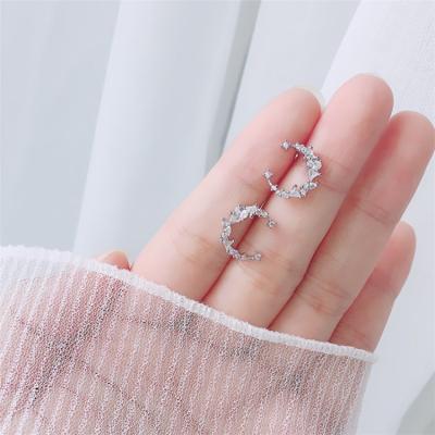 China Other Women's S925 Sterling Silver Flash Diamond Irregular Crescent Earrings Creative Moon Earrings for sale