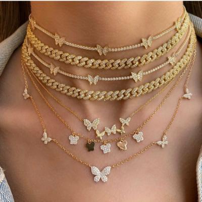 China Hot INS Style Fashion Gold Trendy Butterfly Stacking Clavicle Chain Necklace Colorful Rhinestone Necklaces for sale